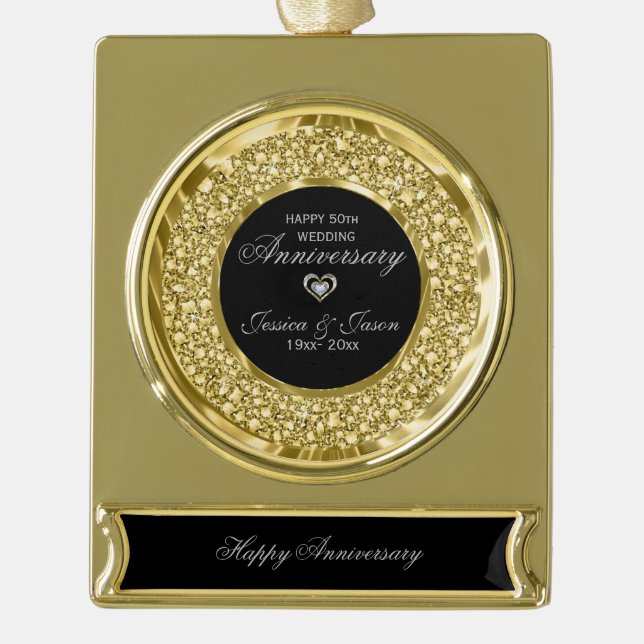 Gold And White Diamonds 50th Anniversary Plated Banner Ornament (Front)