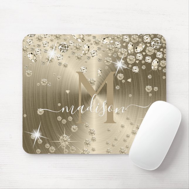 Gold and White Diamonds - Personalised Mouse Pad (With Mouse)