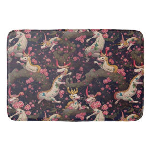 Gold and White Dragons with Cherry Blossoms Bath Mat