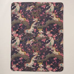 Gold and White Dragons with Cherry Blossoms Sherpa Blanket