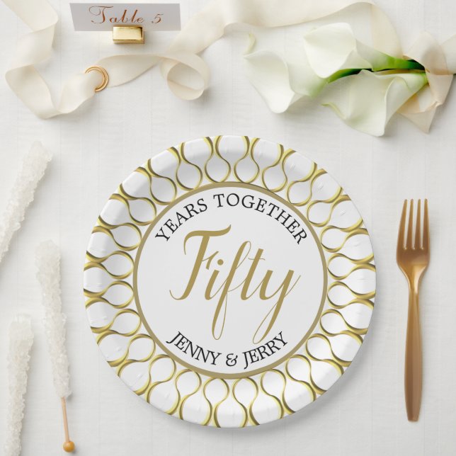 Gold and White elegant Anniversary Paper Plate (Wedding)