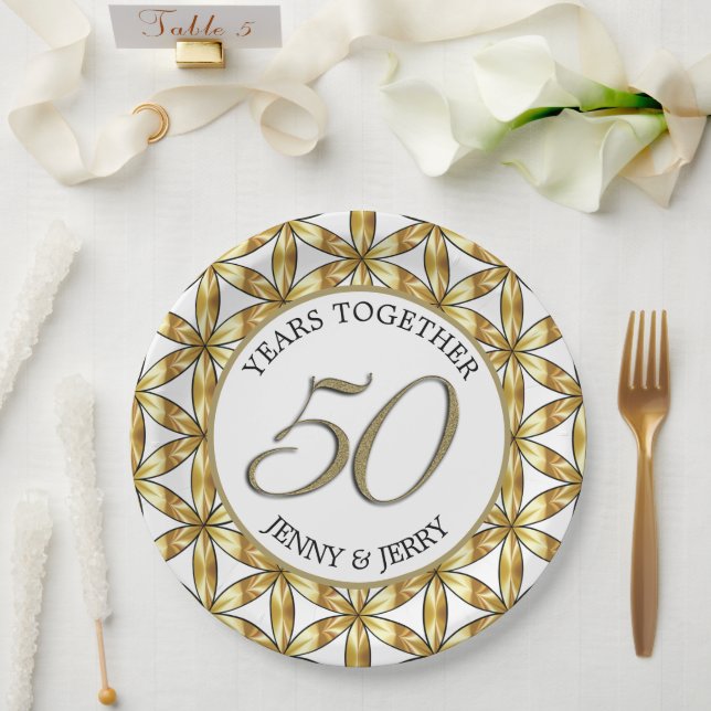 Gold and White elegant Anniversary Paper Plate (Wedding)