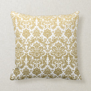 Gold and White Elegant Damask Pattern Cushion