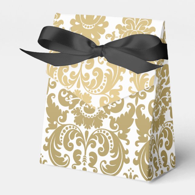 Gold and White Elegant Damask Pattern Favour Box (Front Side)