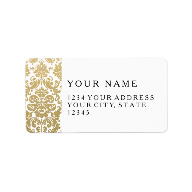 Gold and White Elegant Damask Pattern Label (Front)