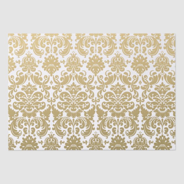 Gold and White Elegant Damask Pattern Tissue Paper (Front)