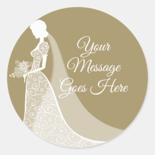 Gold and White Elegant Lace Gown Bridal Shower Classic Round Sticker