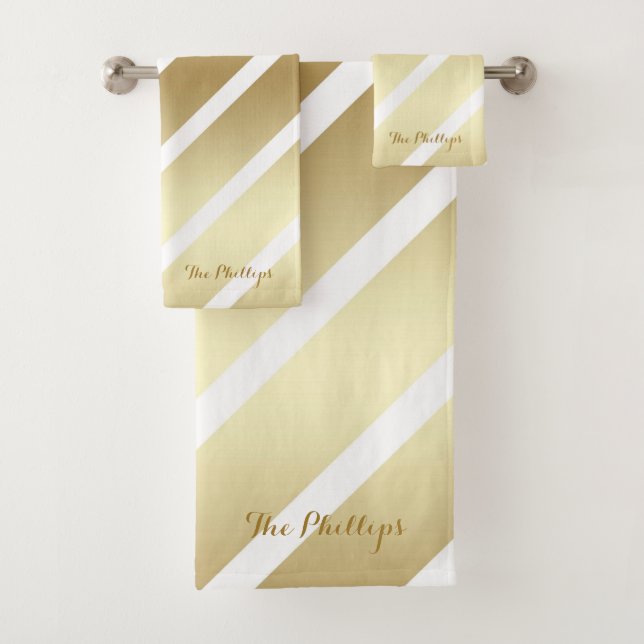 Gold and White Elegant Stripes Bath Towel Set (Insitu)