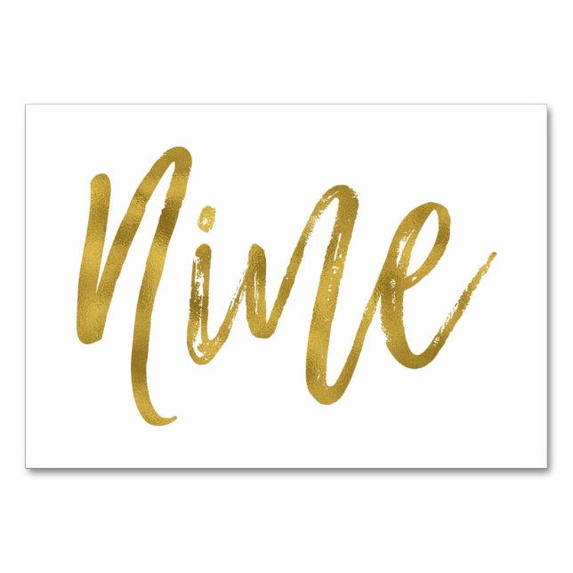 Gold and White Elegant Table Number Nine. (Front)