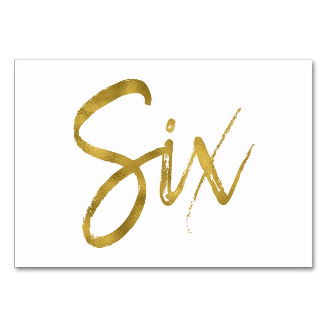 Gold and White Elegant Table Number Six (Front)