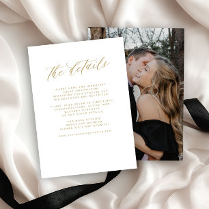 Gold and white elegant wedding guest details enclosure card