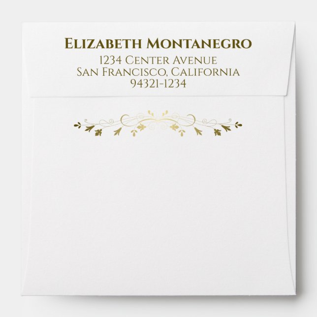 Gold and White Fancy Filigree Square Wedding Envelope (Back (Top Flap))