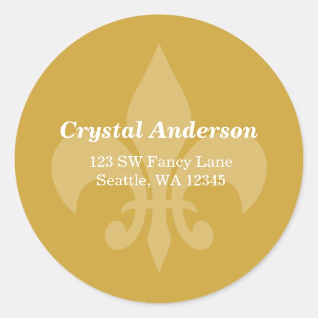Gold and White Fleur-De-Lis Custom Address Label (Front)