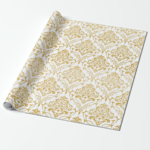 Gold and white floral damasks wrapping paper