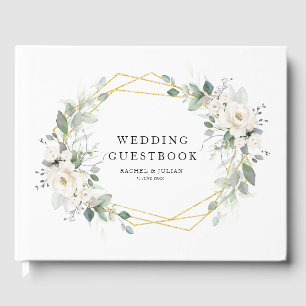 gold and white floral geometric wedding guestbook