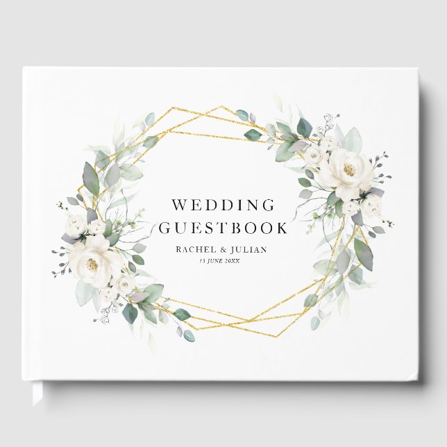 gold and white floral geometric wedding guestbook (Front)