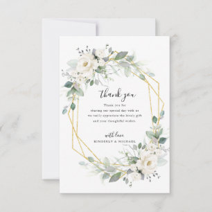 gold and white floral geometric wedding thank you card