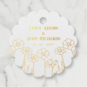 Gold and White Floral Hand Drawn Wedding  Favour Tags