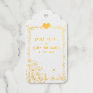 Gold and White Floral Hand Drawn Wedding  Gift Tags