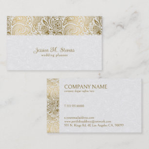 Gold And White Floral Paisley Wedding Planner Business Card