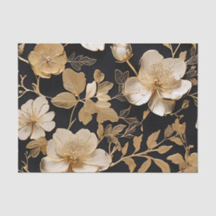 Gold And White Floral Pattern On Black Tissue Paper