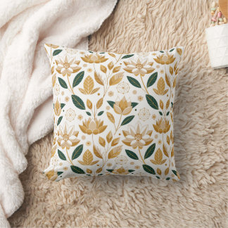 Gold and White Floral seamless pattern Cushion