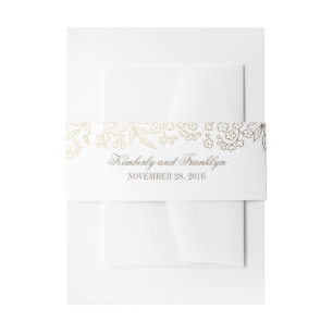 Gold and White Floral Vintage Wedding Invitation Belly Band