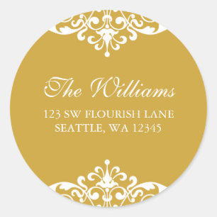 Gold and White Flourish Scroll Address Label