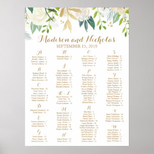 Gold and White Flower Alphabetical Seating Chart