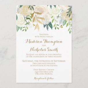 Gold and White Flower Wedding Invitation Card