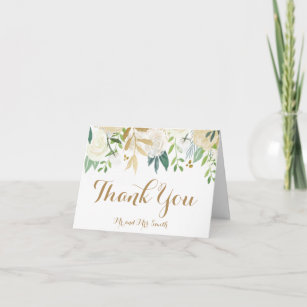 Gold and White Flowers Folded Thank You Cards