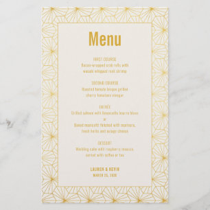 Gold and White Geometric Art Deco menu card
