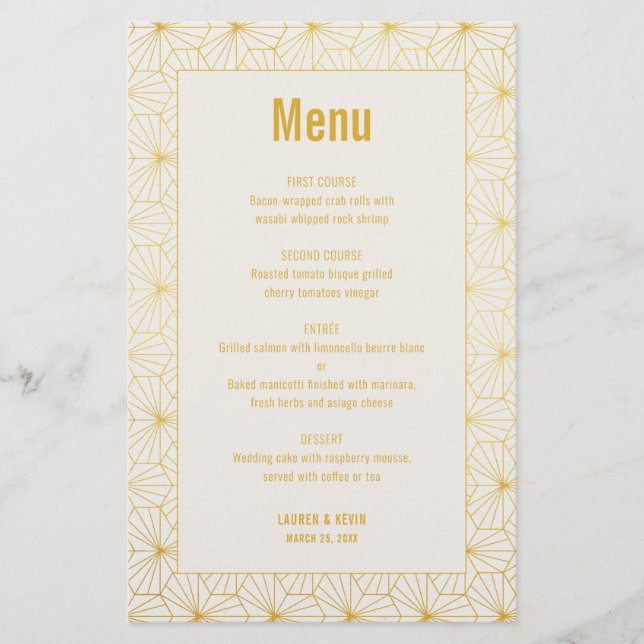 Gold and White Geometric Art Deco menu card (Front)