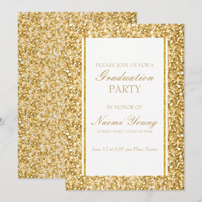 Gold And White Glitter Invitation (Front/Back)