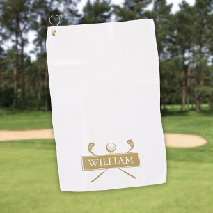 Gold And White Golf Clubs Personalised Name Towel