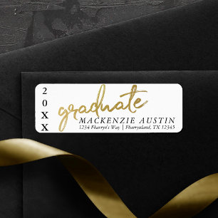 Gold and White Graduate   Elegant Faux Metallic Return Address Label