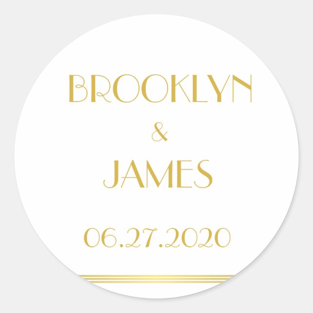 Gold And White Great Gatsby Wedding Stickers (Front)
