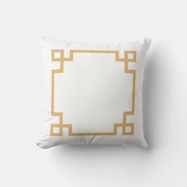 Gold and White Greek Key Cushion (Front)