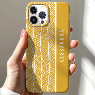 Gold And White Herringbone Personalised Name iPhone 15 Case