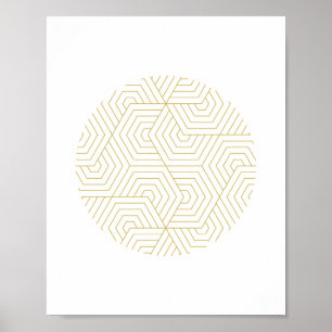 Gold and White Hexagon Circle Geometric Wall Art