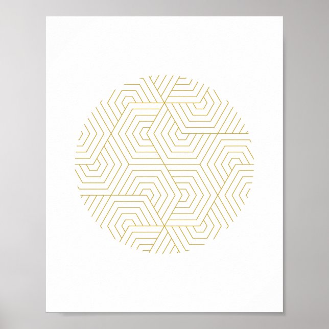 Gold and White Hexagon Circle Geometric Wall Art (Front)
