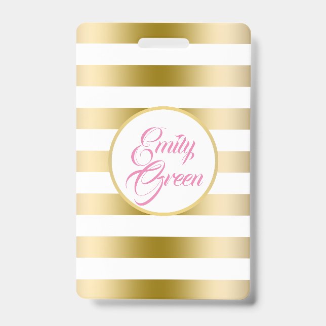 Gold And White Horizontal Stripes ID Badge (Front)