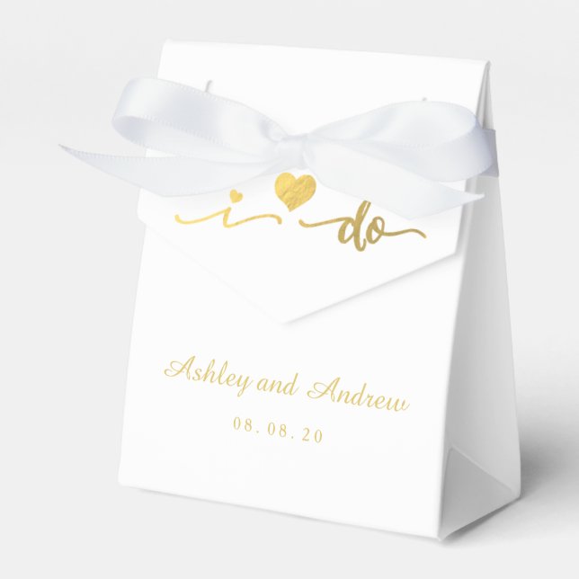 Gold and White I Do Wedding Favour Box (Front Side)