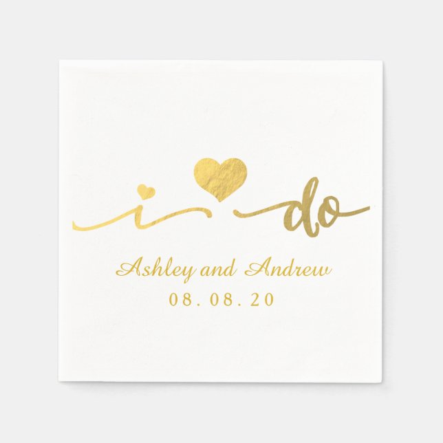 Gold and White I Do | Wedding Paper Napkin (Front)