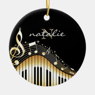 Gold And White Keyboard Ceramic Ornament