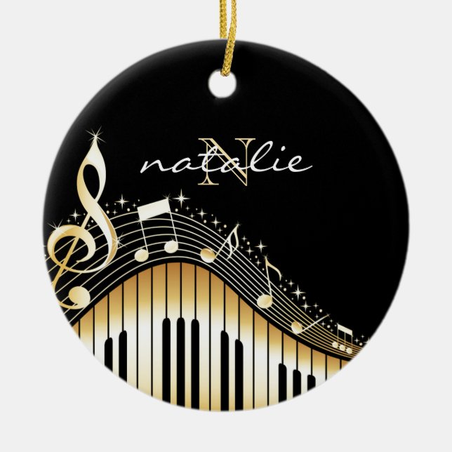 Gold And White Keyboard Ceramic Ornament (Front)