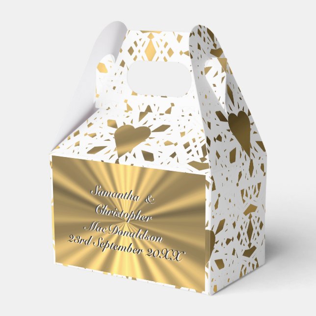 Gold and  white lace heart wedding favour box (Front Side)