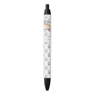 Gold And White Lhasa Apso Cartoon Dog & Name Black Ink Pen