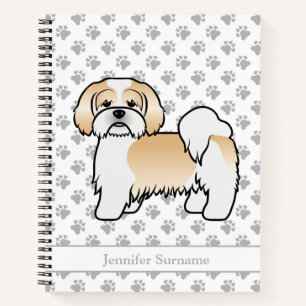 Gold And White Lhasa Apso Cartoon Dog & Name Notebook