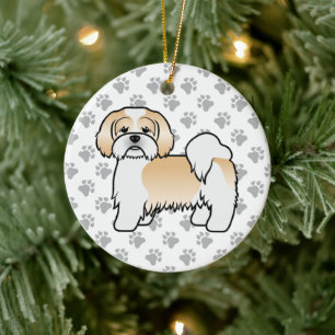 Gold And White Lhasa Apso Cute Cartoon Dog Ceramic Ornament